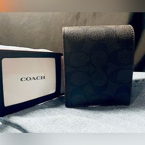 Mens Authentic Coach Wallet. Black on Black. Removable insert for credit cards.